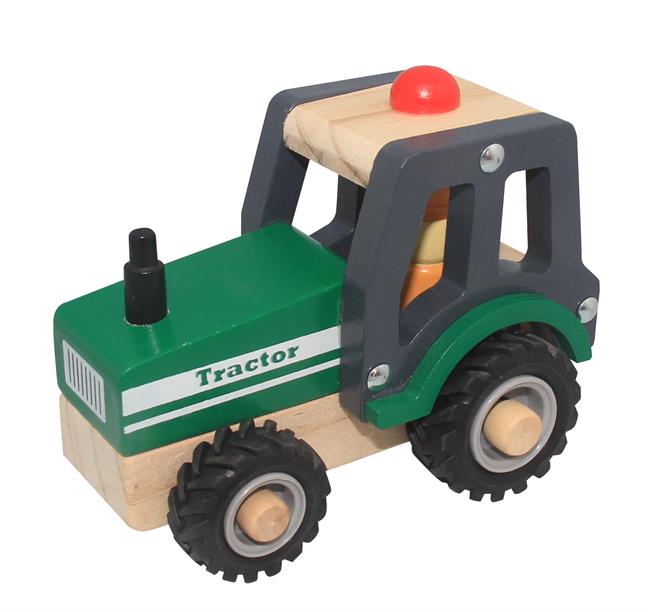 Traktor i træ m. gummihjul