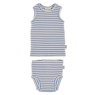 Petit Piao Blue Sky/Cream Undertøjssæt Modal Striped